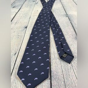 Davide Cenci Vintage Hand Made Italy Blue with Lilac Whale Classic Silk Tie